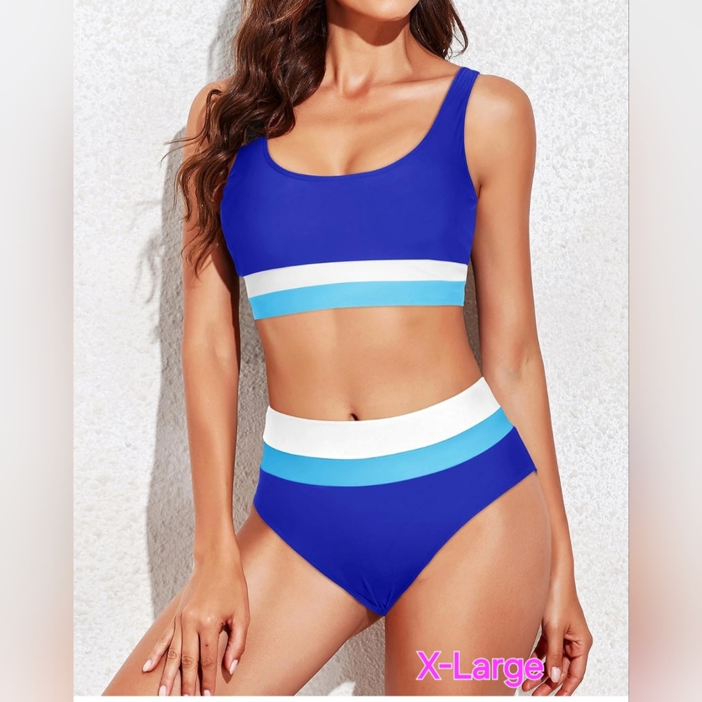 Women's High Waisted Bikini Sets Two Piece Swimsuit Color Block Sporty
